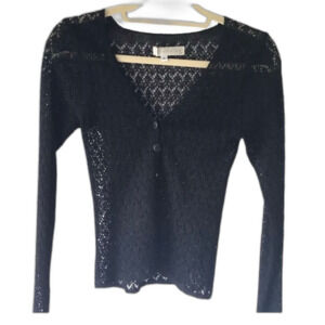 Bettie Page Black Crocheted Cardigan Sweater Size S